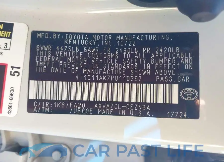 4T1C11AK7PU110297# 9