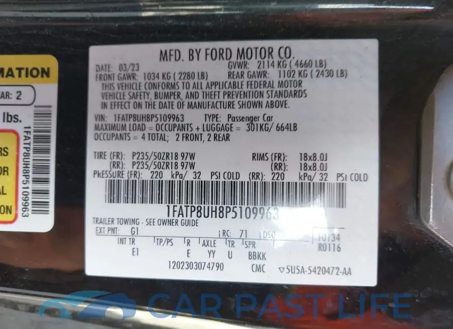 1FATP8UH8P5109963# 9