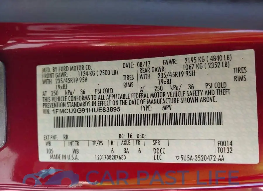 1FMCU9G91HUE83895# 9