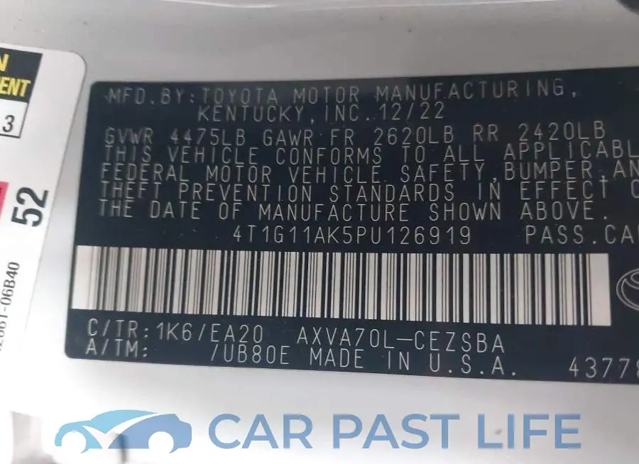 4T1G11AK5PU126919# 9