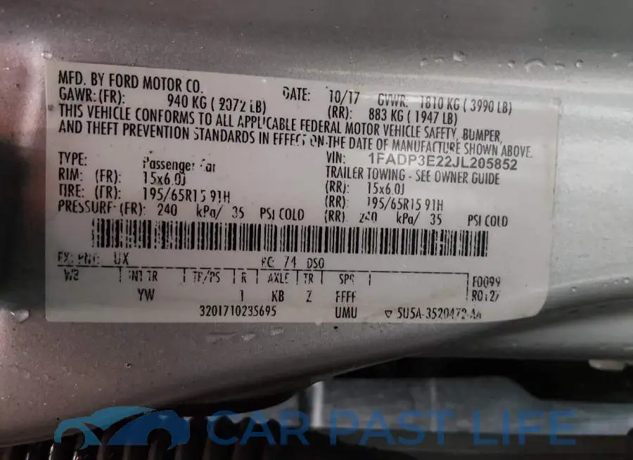 1FADP3E22JL205852# 9