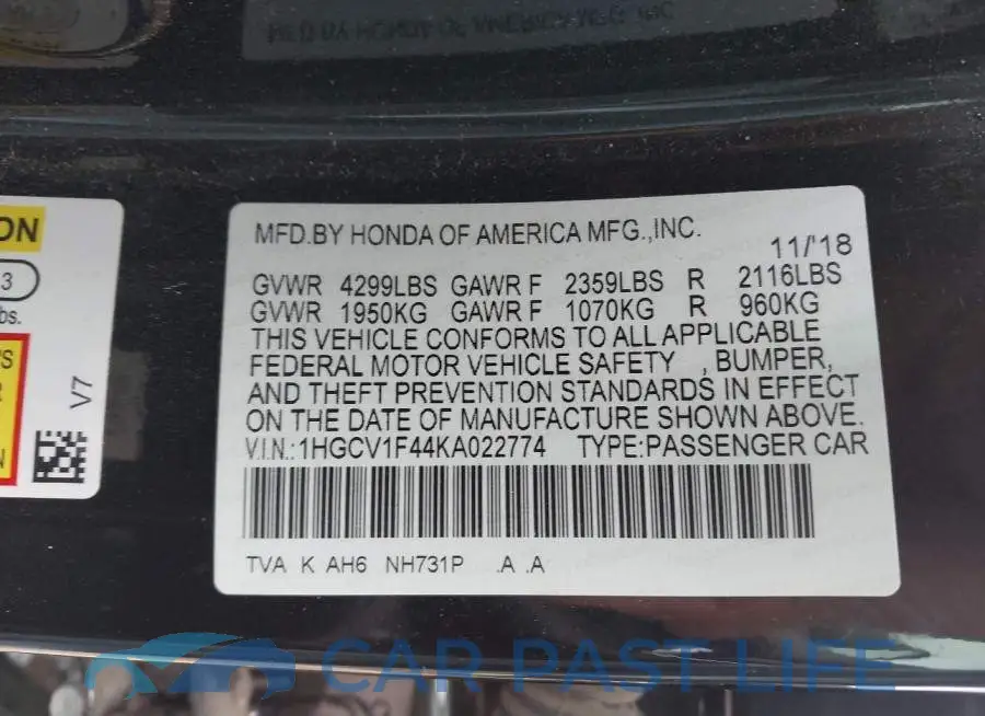 1HGCV1F44KA022774# 9