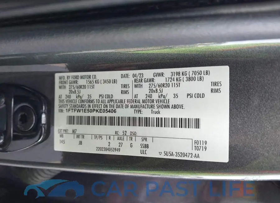 1FTFW1E50PKE05406# 9