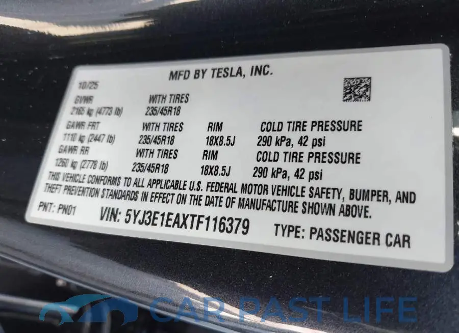 5YJ3E1EAXTF116379# 9