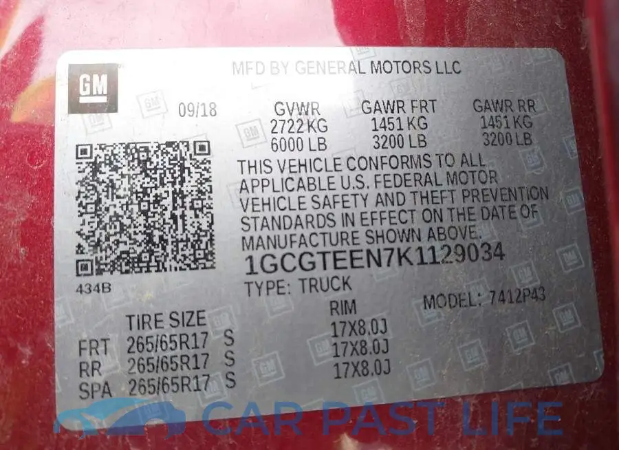 1GCGTEEN7K1129034# 9