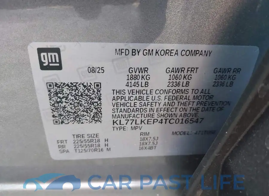 KL77LKEP4TC016547# 9