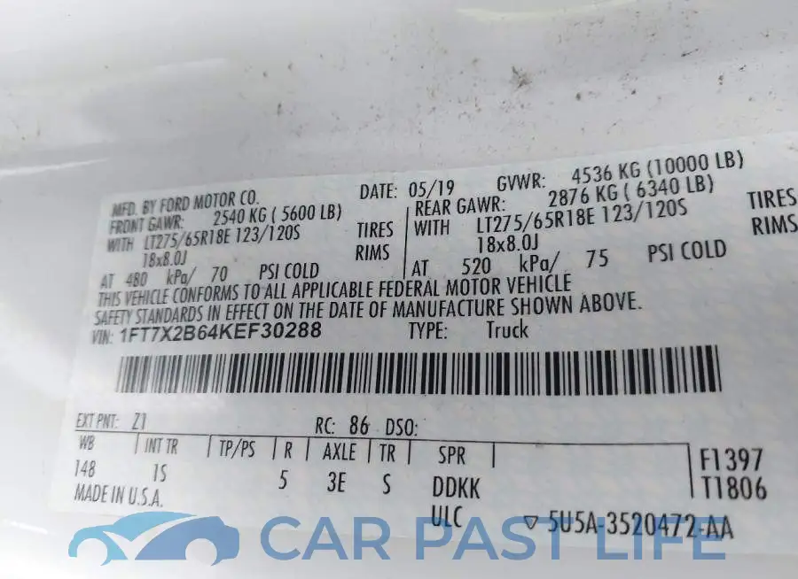 1FT7X2B64KEF30288# 9