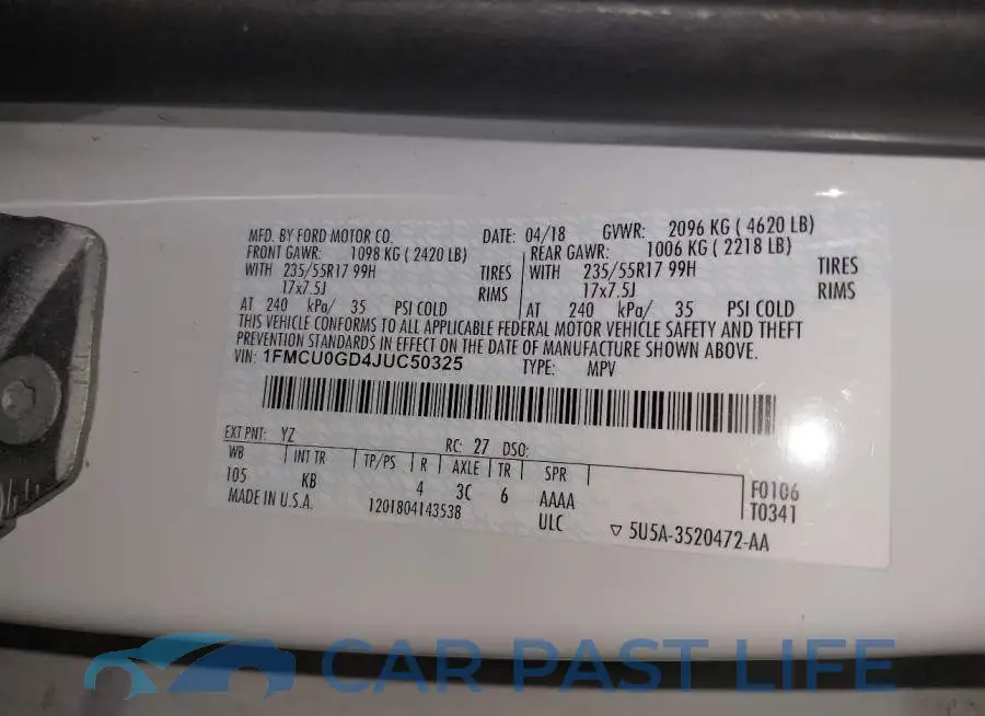 1FMCU0GD4JUC50325# 8