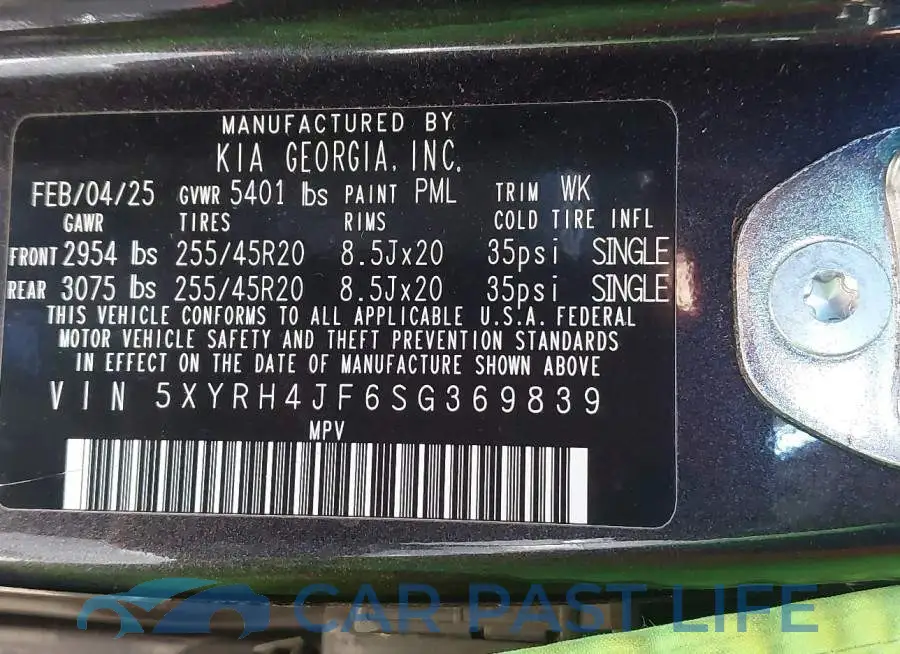 5XYRH4JF6SG369839# 9