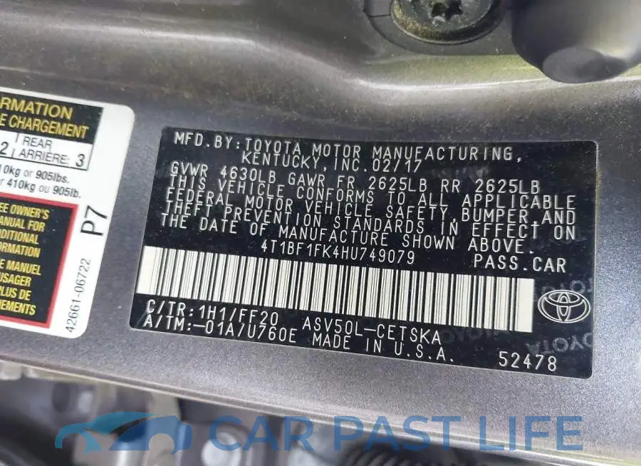 4T1BF1FK4HU749079# 9