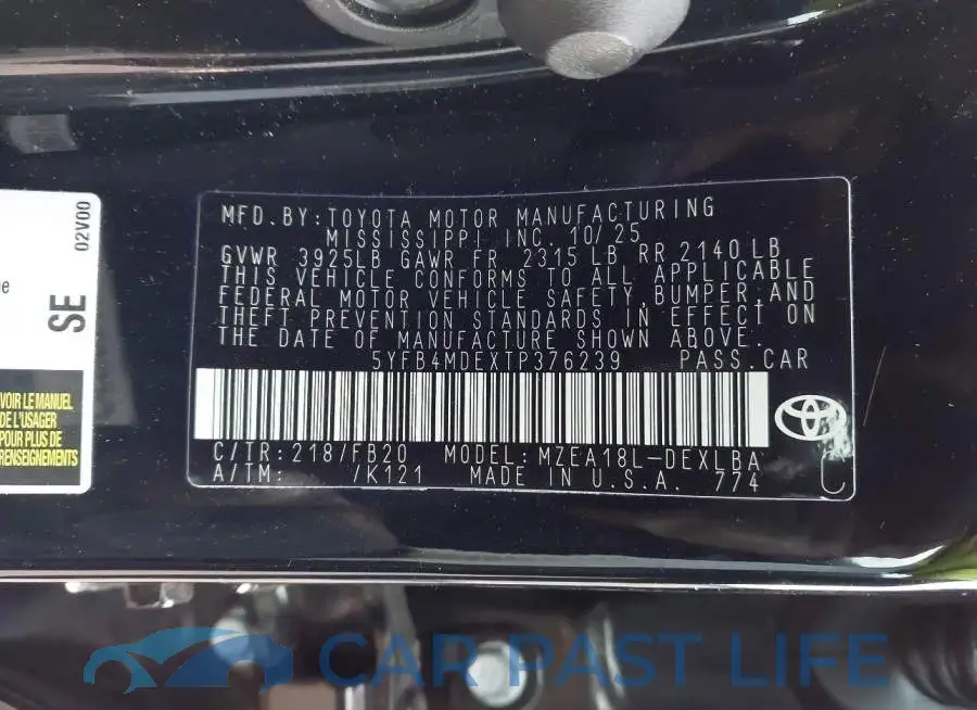 5YFB4MDEXTP376239# 9