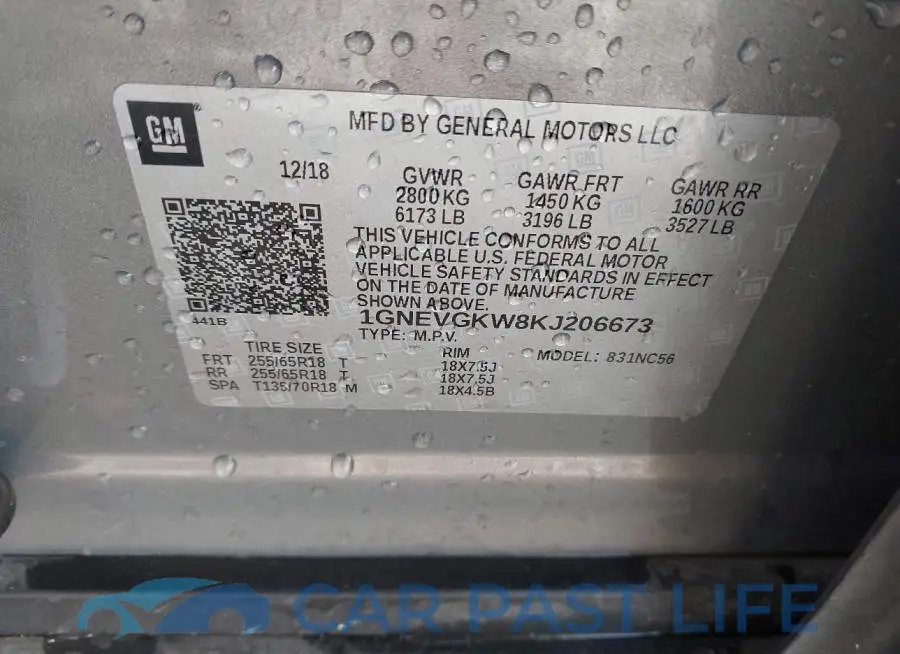 1GNEVGKW8KJ206673# 9