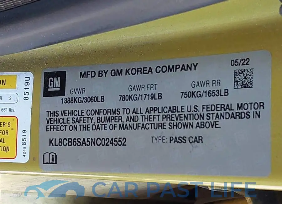KL8CB6SA5NC024552# 9