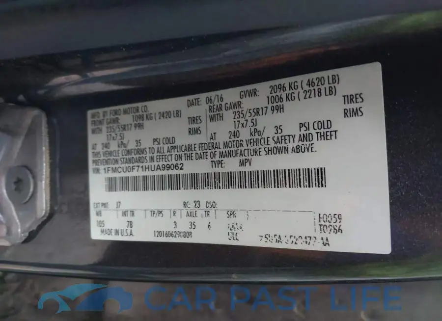 1FMCU0F71HUA99062# 9