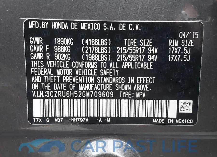 3CZRU6H52GM709609# 9