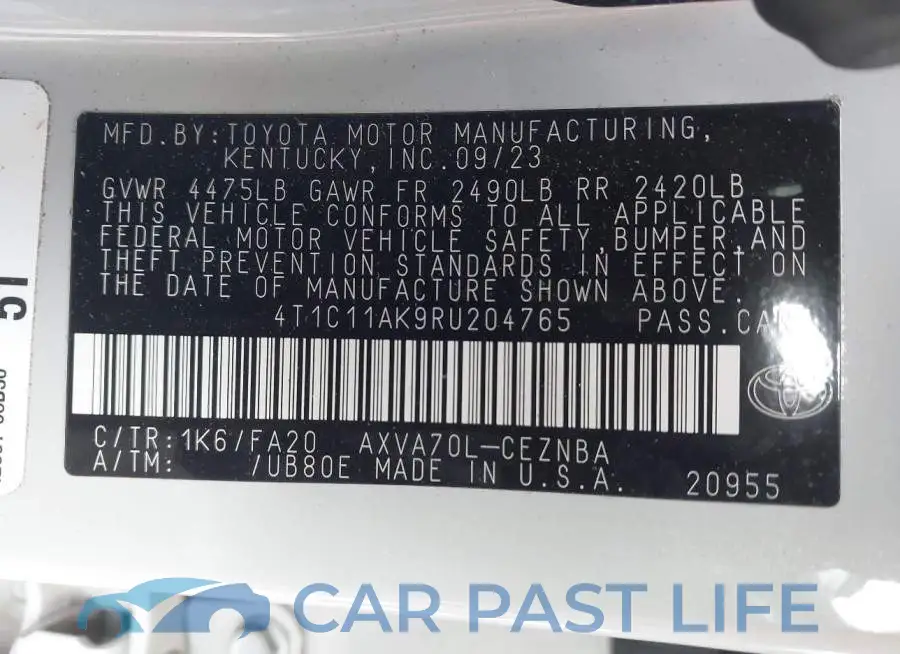 4T1C11AK9RU204765# 9