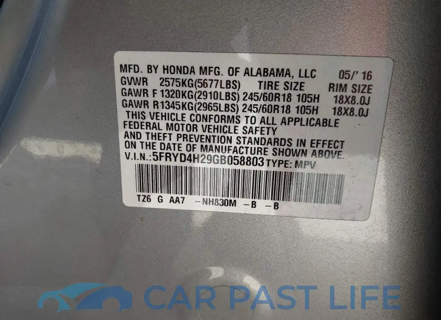 5FRYD4H29GB058803# 9