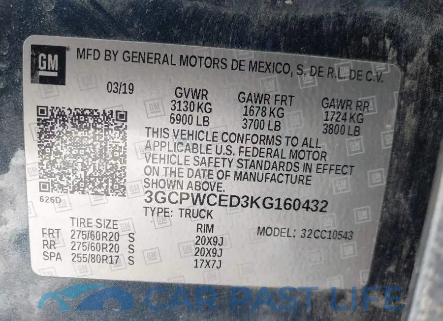 3GCPWCED3KG160432# 9