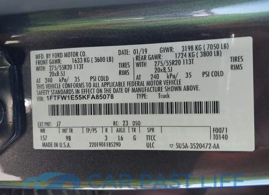 1FTFW1E55KFA85078# 9