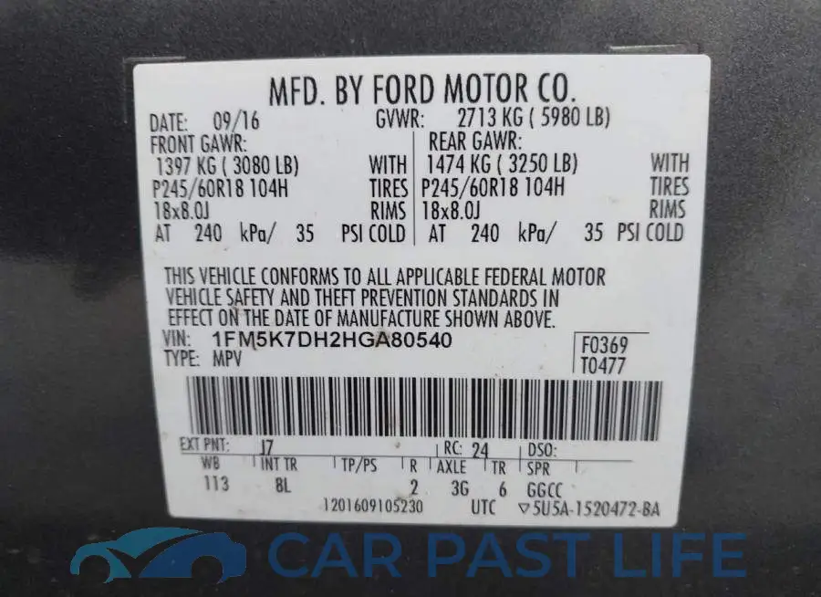 1FM5K7DH2HGA80540# 9