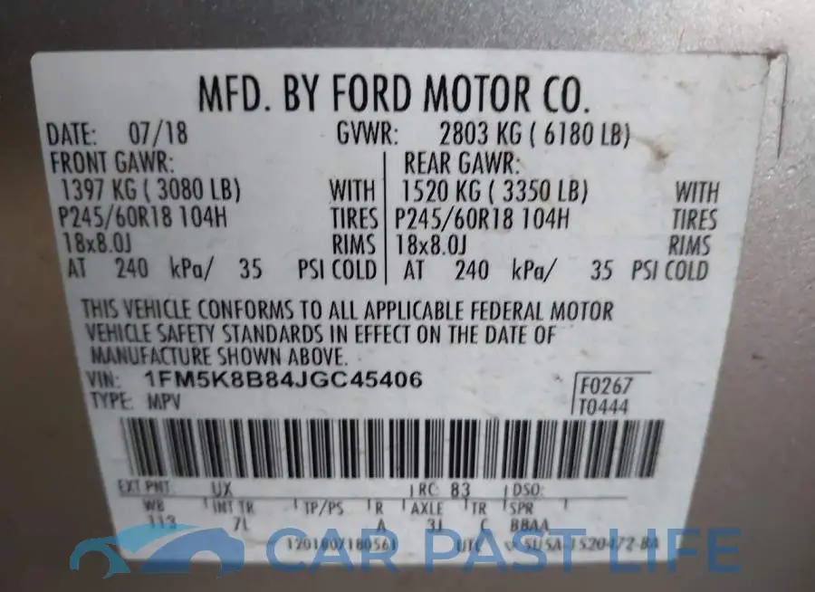 1FM5K8B84JGC45406# 9
