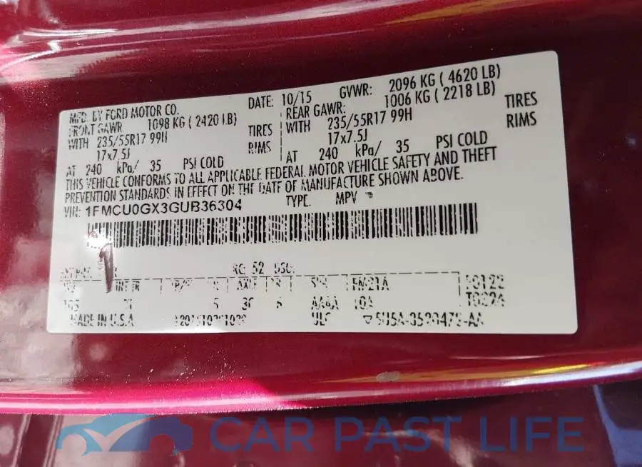 1FMCU0GX3GUB36304# 9