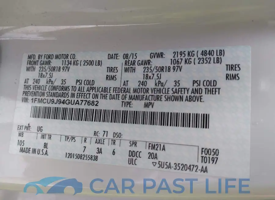 1FMCU9J94GUA77682# 9