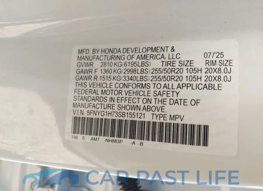 5FNYG1H73SB155121# 9