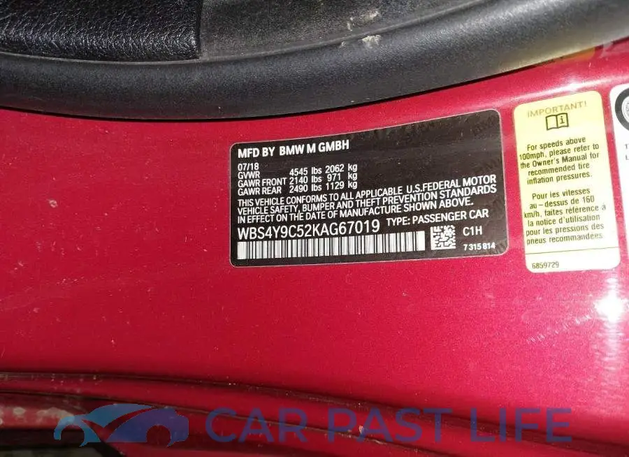 WBS4Y9C52KAG67019# 9