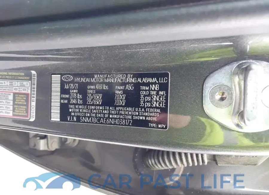 5NMJBCAE6NH038172# 9