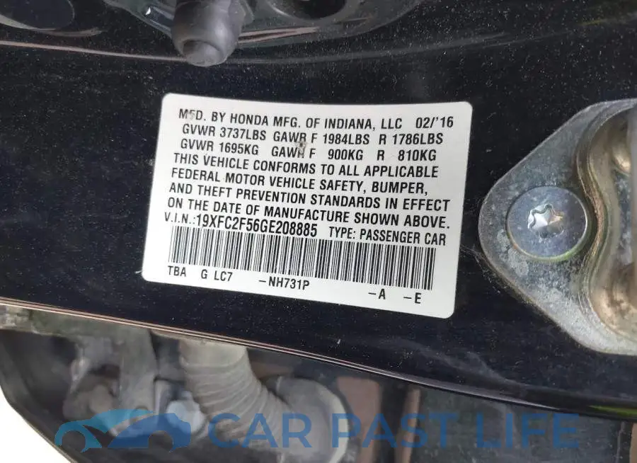 19XFC2F56GE208885# 9