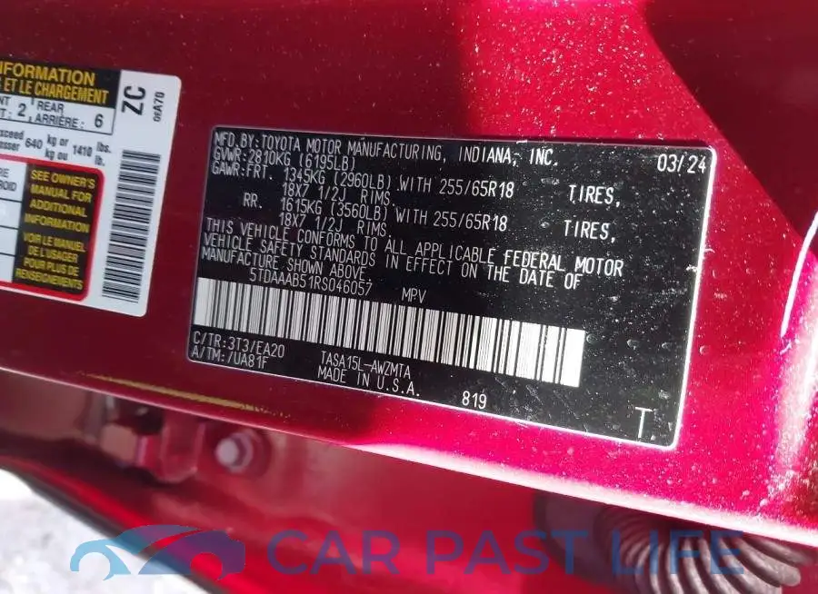 5TDAAAB51RS046057# 9