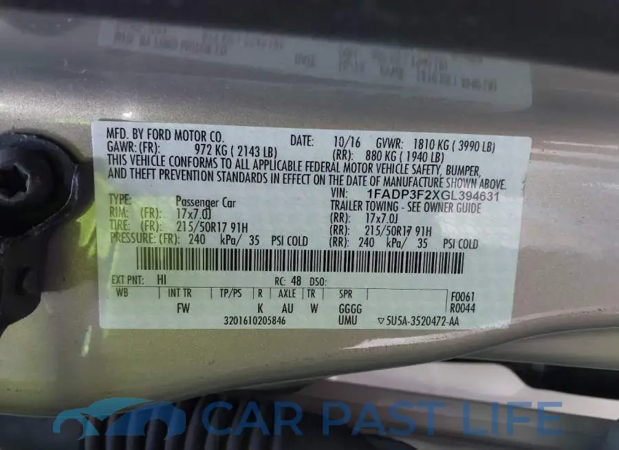 1FADP3F2XGL394631# 9