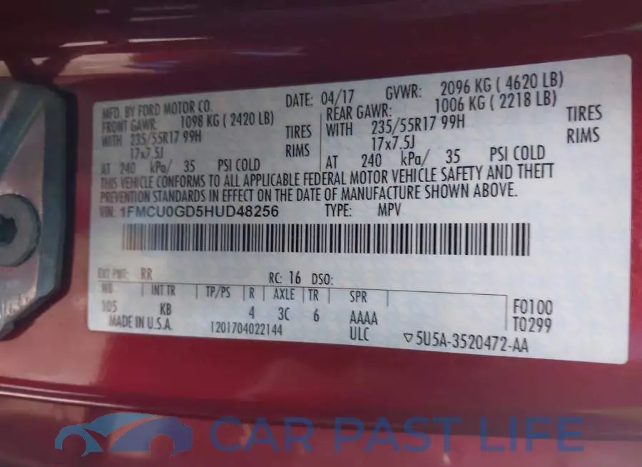 1FMCU0GD5HUD48256# 9