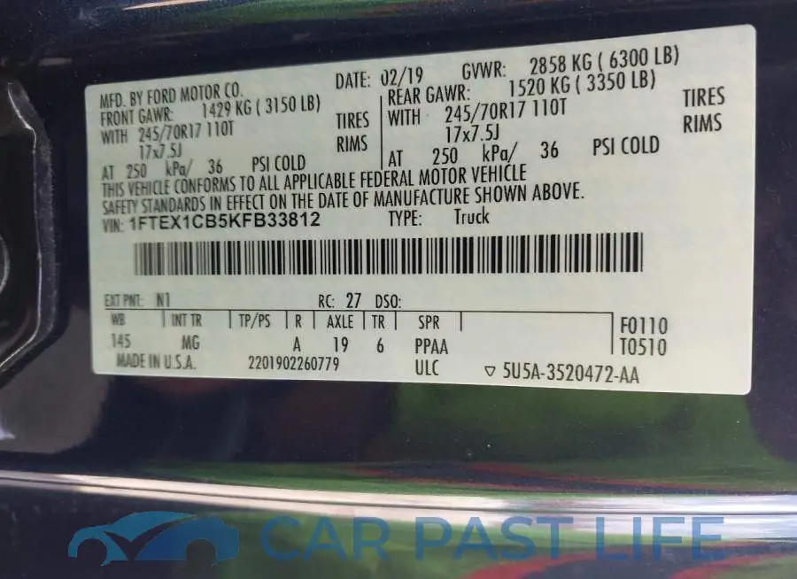 1FTEX1CB5KFB33812# 9