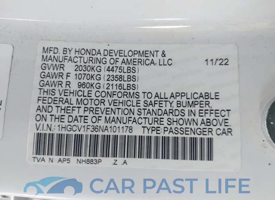 1HGCV1F36NA101178# 9