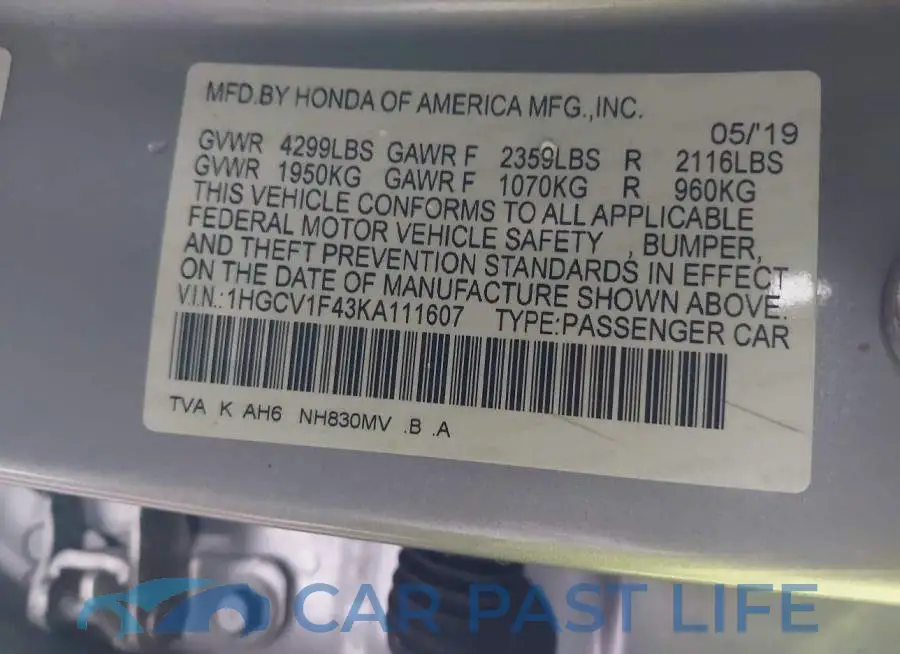 1HGCV1F43KA111607# 9