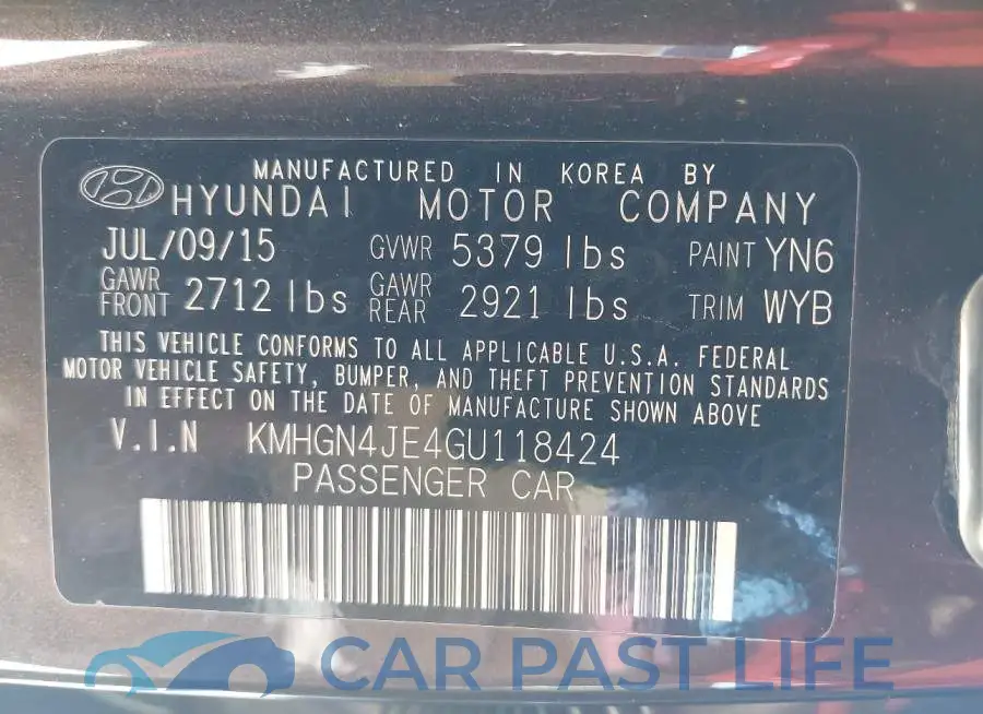 KMHGN4JE4GU118424# 9