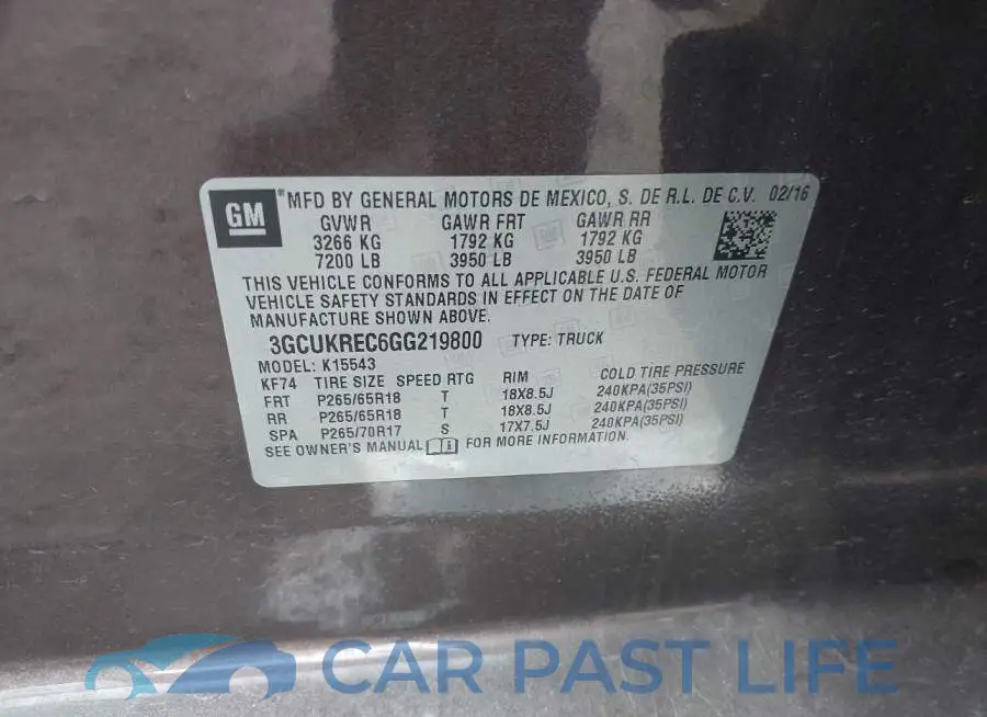 3GCUKREC6GG219800# 9