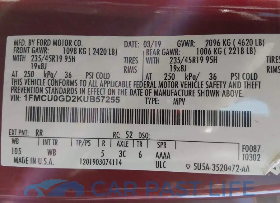1FMCU0GD2KUB57255# 9