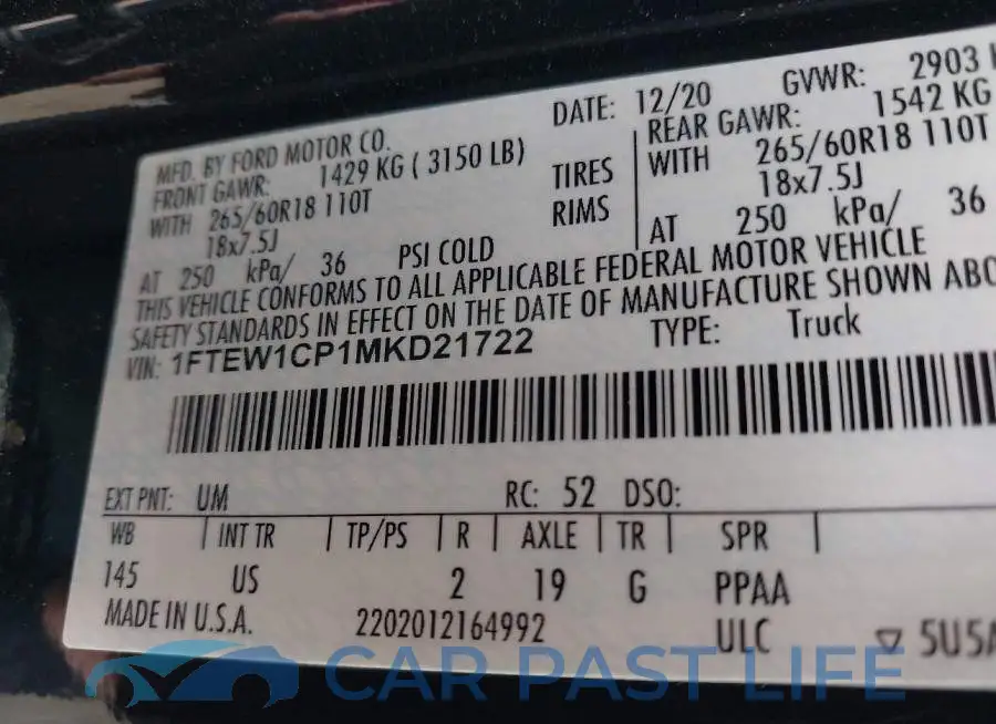 1FTEW1CP1MKD21722# 9