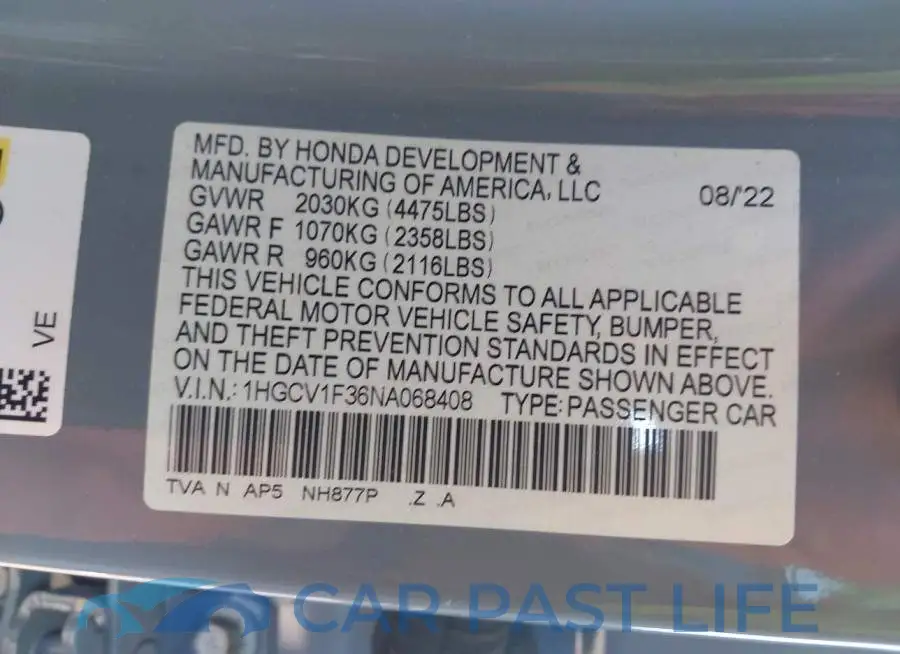 1HGCV1F36NA068408# 9