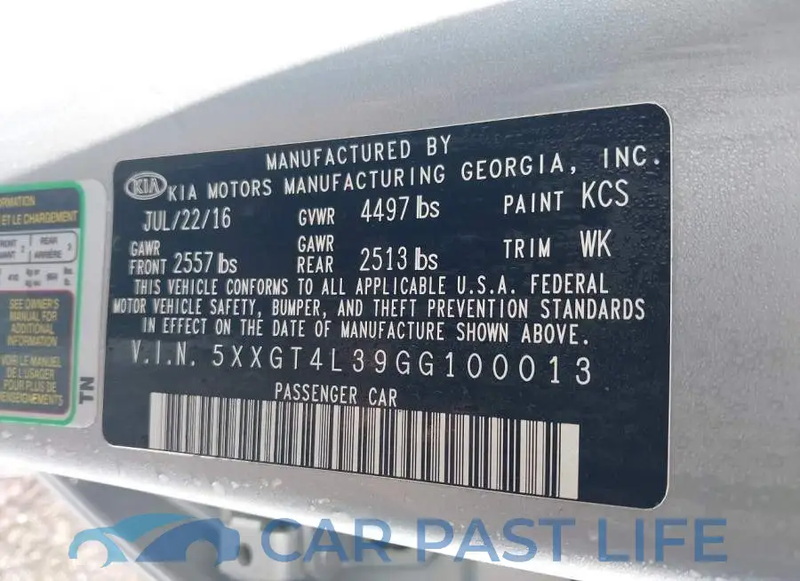 5XXGT4L39GG100013# 9