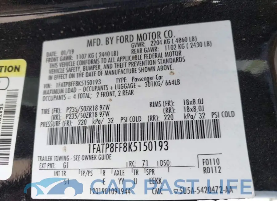1FATP8FF8K5150193# 9