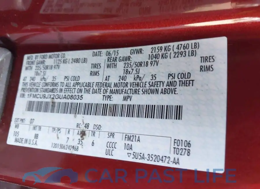 1FMCU9JX2GUA08035# 9