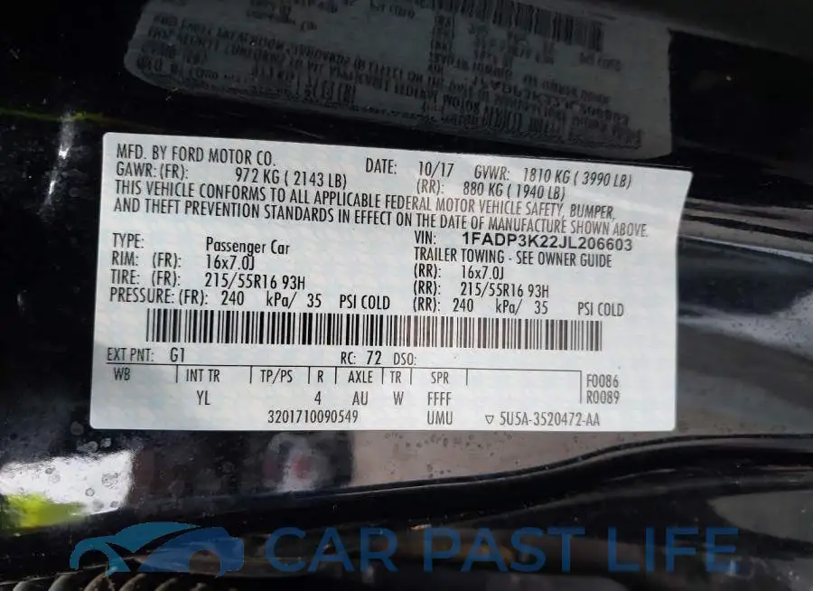 1FADP3K22JL206603# 9