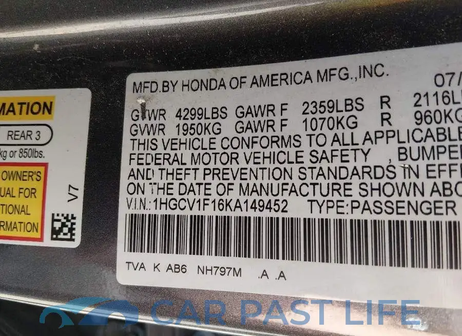 1HGCV1F16KA149452# 9