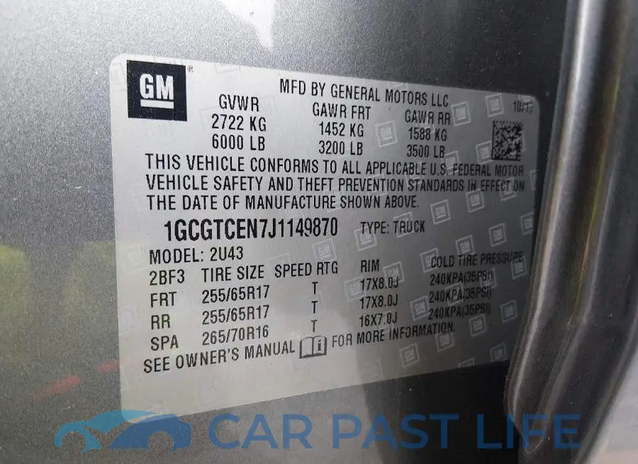 1GCGTCEN7J1149870# 9
