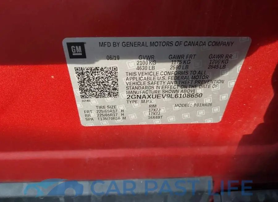 2GNAXUEV9L6108650# 9