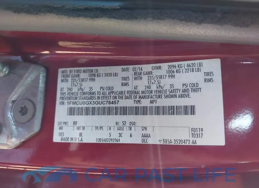1FMCU0GX3GUC78457# 9